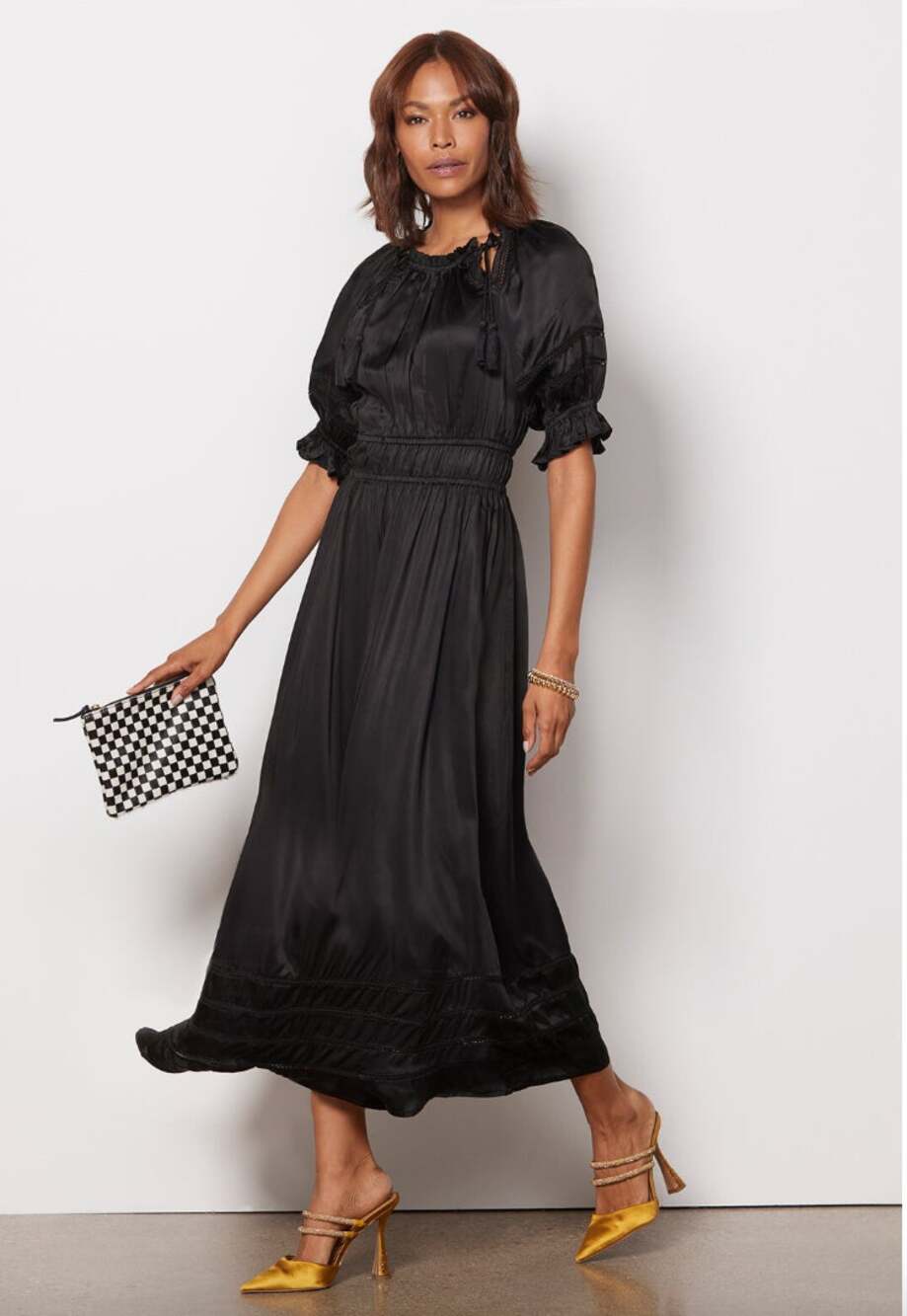 CLEOBELLA NWT Evereve Jasmine Maxi Dress in Black Satin // XS